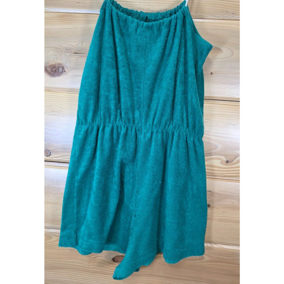 VTG Terry Cloth Romper Shorts 70s Women Medium Green Stripe Distress READ - Picture 4 of 14